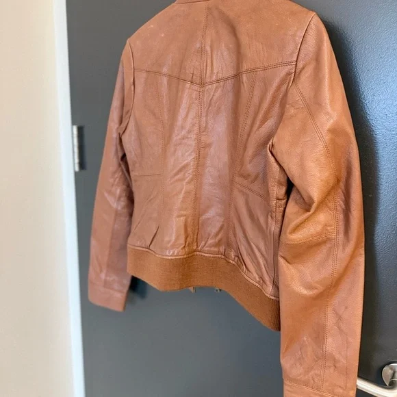 Black Rivet S EUC barely worn Women's Tan Leather Jacket high collar fall trend - Picture 8 of 15